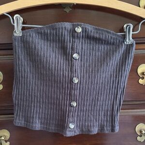 Ribbed Button-Front Gray Tube Top